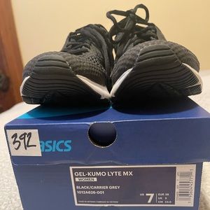 Black ASICS running shoes